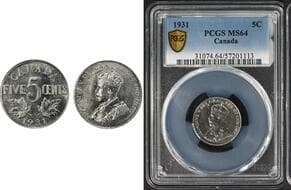 1931 5¢ PCGS Choice Mint State-64. Surfaces display pleasing mint luster, with a bright, satiny sheen that enhances...