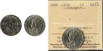 1935 5¢ ICCS Choice Mint State-64. A sharply struck example with strong original detail and attractive, consistent...