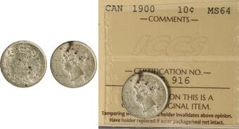 1900 10¢ ICCS Choice Mint State-64. A clean, well-struck representative that remains largely brilliant and lustrous. ...