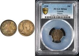 1908 10¢ PCGS Superb Gem Mint State-66. Attractively toned, with vibrant luster and exceptional eye appeal. A...