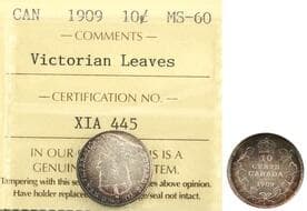 1909 10¢ "Victorian Leaves" ICCS Mint State-60. A bright, appealing example displaying strong original brilliance...