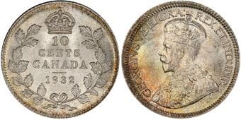 1932 10¢ PCGS Gem Mint State-65 Brilliant and Lustrous Estimate: 700 - AND UP CAD