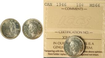 1946 10¢ ICCS Superb Gem Mint State-66 - This issue is not often encountered in such premium condition, and high-end...