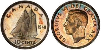 1948 10¢ PCGS SP66. Exhibiting strong original brilliance and exceptional eye appeal. The surfaces are highly...