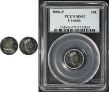 2000-P 10¢ PCGS Superb Gem Mint State-67. Exceptional example with brilliant, reflective surfaces and sharp strike...