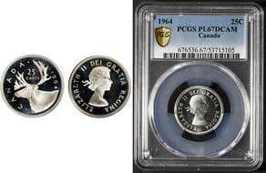 1964 25¢ PCGS Superb Gem Proof-Like-67DCAM - Frosted devices stand in sharp relief against the brilliant fields,...