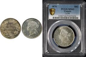 1870 50¢ "LCW" PCGS Choice Mint State-62. Bright, lustrous surfaces are complemented by a delicate touch of golden...