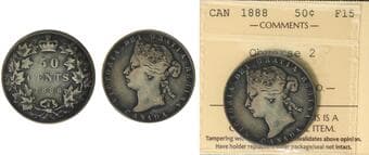 1888 50¢ "Obverse 2" ICCS Choice Fine-15 - Scarce date and obverse. Estimate: 1200 - AND UP CAD