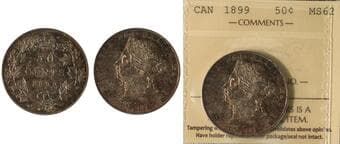 1899 50¢ ICCS MS62. A highly desirable example of this exceptionally elusive date. Attractive emerald and russet...