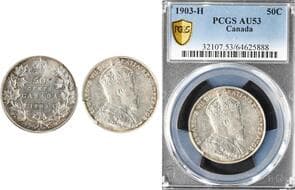 1903H 50¢ PCGS Choice About Uncirculated-53. Attractive remaining lustre throughout the surfaces. Light circulation...