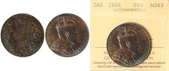 1906 50¢ ICCS Choice Mint State-63. The coin displays vibrant and richly blended gold, blue, and russet toning across...