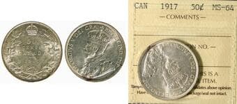 1917 50¢ ICCS Choice Mint State-64. This specimen exhibits strong original brilliance with attractive mint luster and...