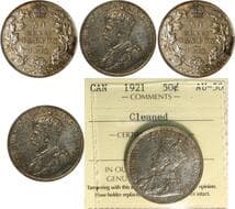 1921 50c ICCS About Uncirculated-50. The 1921 half dollar is widely regarded as the "King of Canadian coins," and...
