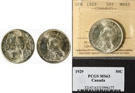 1929 50¢ ICCS Choice Mint State-63. Original lustre, clean fields, and excellent overall eye appeal. Well struck and...