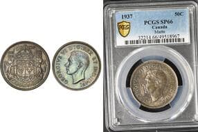 1937 50¢ PCGS Superb Gem Specimen-66 - "Matte". Attractive original toning enhances this well-preserved example. ...