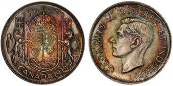 1938 50¢ PCGS Gem Mint State-65. This piece exhibits exceptional eye appeal, highlighted by vibrant, richly...