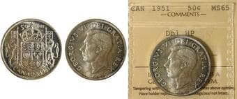 1951 50¢ "Dbl HP" ICCS Gem Mint State-65. The sought-after "Dbl HP" variety is notably scarce in this grade, and...