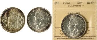 1952 50¢ "Dbl HP" ICCS Choice Mint State-64. Attractive, well-preserved example exhibiting delicate russet toning...