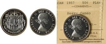 1957 50¢ ICCS Superb Gem Proof-Like-66 HEAVY CAMEO. Delicate russet toning is present, primarily along the...