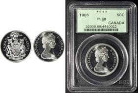 1966 50¢ PCGS Splendid Gem Proof-Like-68. A superbly preserved example exhibiting extraordinary mirrored fields and...