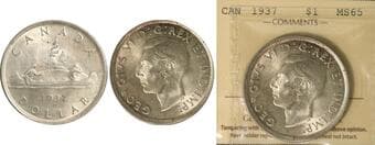 1937 $1 ICCS Gem Mint State-65. This piece presents with strong overall originality and excellent preservation,...