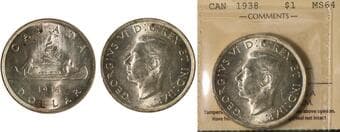 1938 $1 ICCS Choice Mint State-64. Brilliant and Lustrous example. Estimate: 500 - AND UP CAD