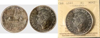 1946 $1 "Rear S.W.L." ICCS Choice Mint State-62. Predominantly brilliant example with strong original luster and...