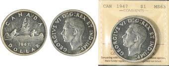 1947 $1 "Maple Leaf" ICCS Choice Mint State-63. A very nice example. Estimate: 1400 - AND UP CAD