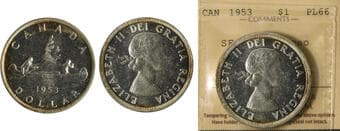 1953 $1 "SF; SWL" ICCS Superb Gem Proof-Like-66 Cameo. The coin exhibits highly reflective fields with strong...