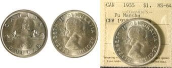 1955 $1 "Fu Manchu - CH#1955 - Rev-004" ICCS Choice Mint State-64 Brilliant and lustrous, with exceptionally smooth,...