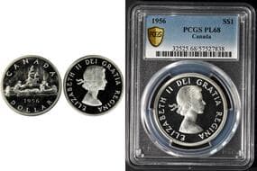 1956 $1 PCGS Splendid Gem Proof-Like-68. An exceptional example exhibiting extraordinarily strong deep cameo contrast...
