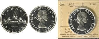 1956 $1 ICCS Superb Gem Proof-Like-67 Heavy Cameo. This specimen displays deeply reflective, mirror-like fields paired...