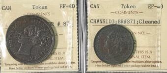 NS-2C1 Breton 873 ICCS EF40 & NS-1D3 Breton 871. Both tokens ICCS EF40. The half penny has some very minor cleaning. ...