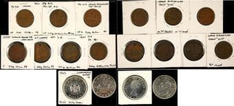 Group of tokens, inludes LC-5A5, PE-5B1, PE-7C2, PE-7C3, PE-10-7 & NB-1B(2). Also includes 1937 $1 VF cleaned & 1964...