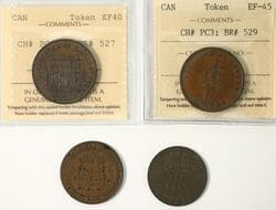 Group of 4 tokens; includes WE-11A2, PC-1B3 Breton 527, PC-3 Breton 529, PE-7CA. All EF to AU. Two of them are ICCS...