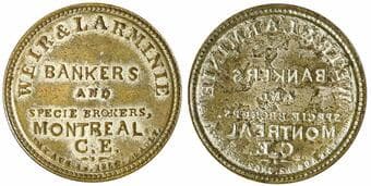 Back of Weir & Larminie Encased Postage Stamp token. Interestingly the lot 23 of the Ludger Gravel sale in 1935...