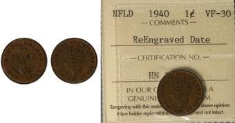 Nfld; 1940 1¢ "Re-Engraved Date" ICCS VF30. Estimate: 100 - AND UP CAD