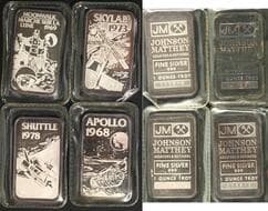 Johnson Matthey Space Shuttle / Apollo Commemorative Set – Four 1 oz .999 Fine Silver Bars – Rare Vintage – Tax...