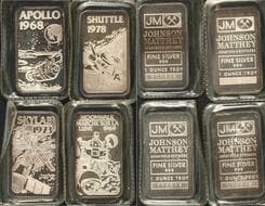 Johnson Matthey Space Shuttle / Apollo Commemorative Set – Four 1 oz .999 Fine Silver Bars – Rare Vintage – Tax...