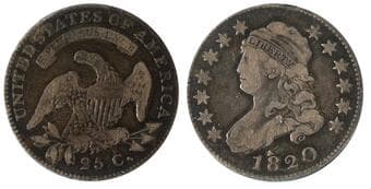 USA; 1820 "Large O" 25¢ - Original Fine-Very Fine example. Estimate: 300 - AND UP CAD