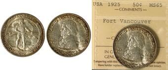 USA; 1925 50¢ "Fort Vancouver" ICCS MS65 - Light champagne tone around the rims. Otherwise brilliant. Estimate: 750...