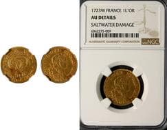 France; 1723W Louis D'or - NGC AU Details - Saltwater Damage - Minor damage - Minor surface impairment attributable to...
