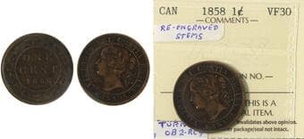 1858 1¢ ICCS VF30 "Re-Engraved Stems - Turner - OB2-RC9" Estimate: 200 - AND UP CAD
