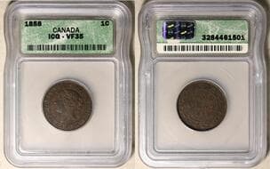 1858 1¢ ICG VF35. Brown issue with decent details. Estimate: 200 - AND UP CAD