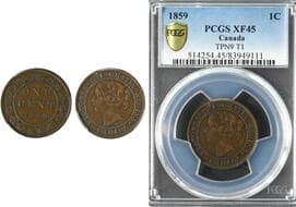 1859 1¢ "DP N9 T1" PCGS EF45 - PC59-211;65a+P4. Rarity 5. A nice and attractive example of this scarcer variety. ...