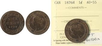 1876H 1¢ "Repunched T in Victoria" ICCS AU55 Estimate: 50 - AND UP CAD