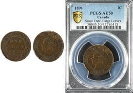 1891 1¢ "LL SD; Obv.2" - PCGS AU50 Estimate: 400 - AND UP CAD
