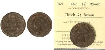 1894 1¢ "Thick 4/Large 4" ICCS MS60 - Scarce variety. Estimate: 200 - AND UP CAD