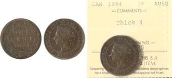 1894 1¢ "Thick 4/Large 4" ICCS AU50 Estimate: 100 - AND UP CAD