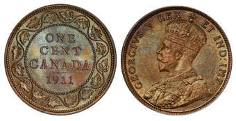 1911 1¢ PCGS MS65BN Lustrous brown with traces of red lustre. Estimate: 200 - AND UP CAD
